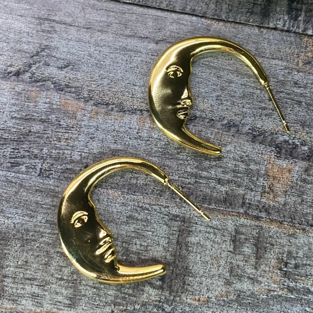 NEW Crescent Moon Face Statement Earrings - Picture 2 of 15